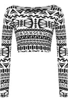 Long Sleeve Printed Crop Top Tops WearAll Black White 8-10