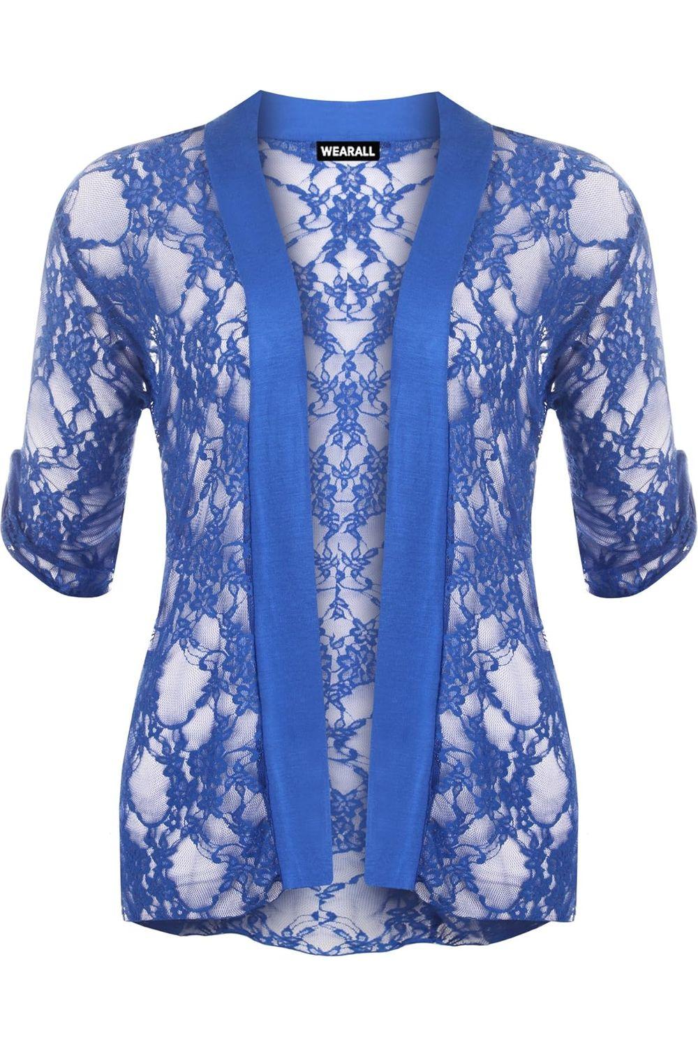 Lace Open Cardigan Top cardigan WearAll Electric Blue 14