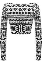 Long Sleeve Printed Crop Top Tops WearAll