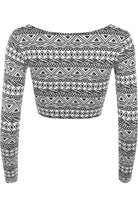 Long Sleeve Printed Crop Top Tops WearAll