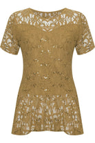 Lace Sequin Peplum Frill Top Tops WearAll Gold 14