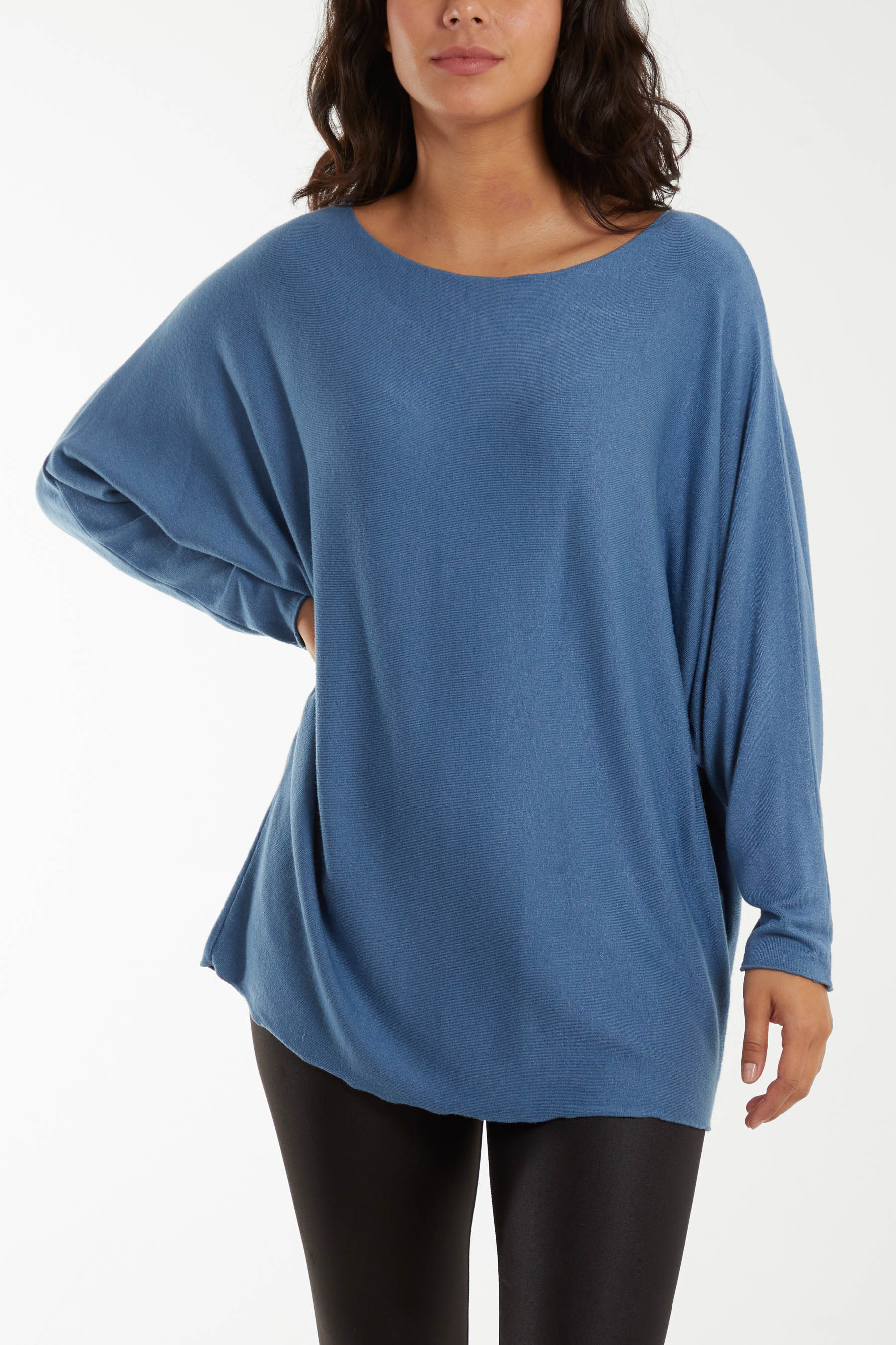 Round Neck Batwing Fine Knit Jumper Jumpers WearAll Denim One Size