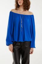 Off The Shoulder Necklace Top Tops WearAll Royal Blue One Size