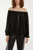 Off The Shoulder Necklace Top Tops WearAll Black One Size