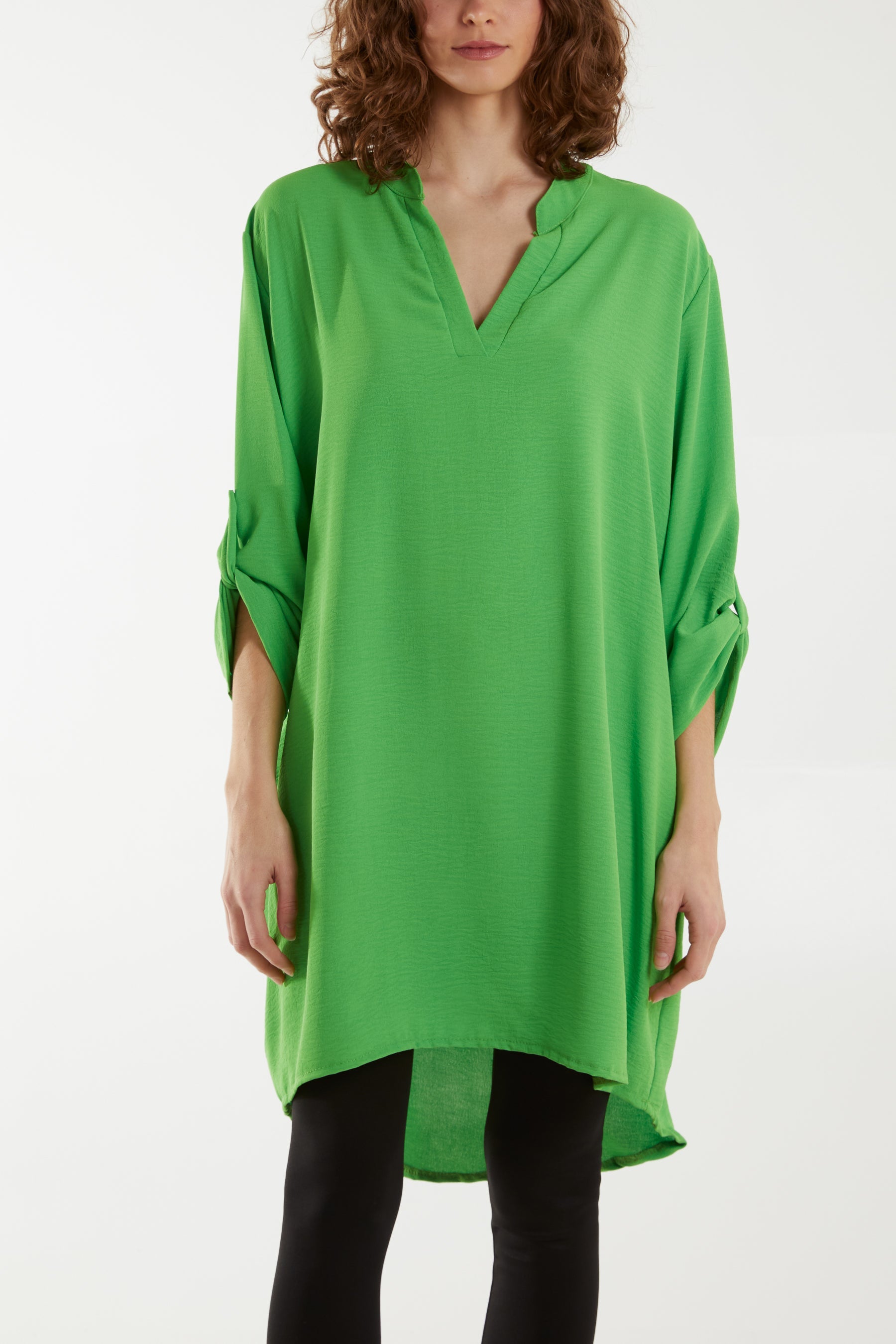 V-Neck Button Sleeve Long Top Tops WearAll Apple Green One Size