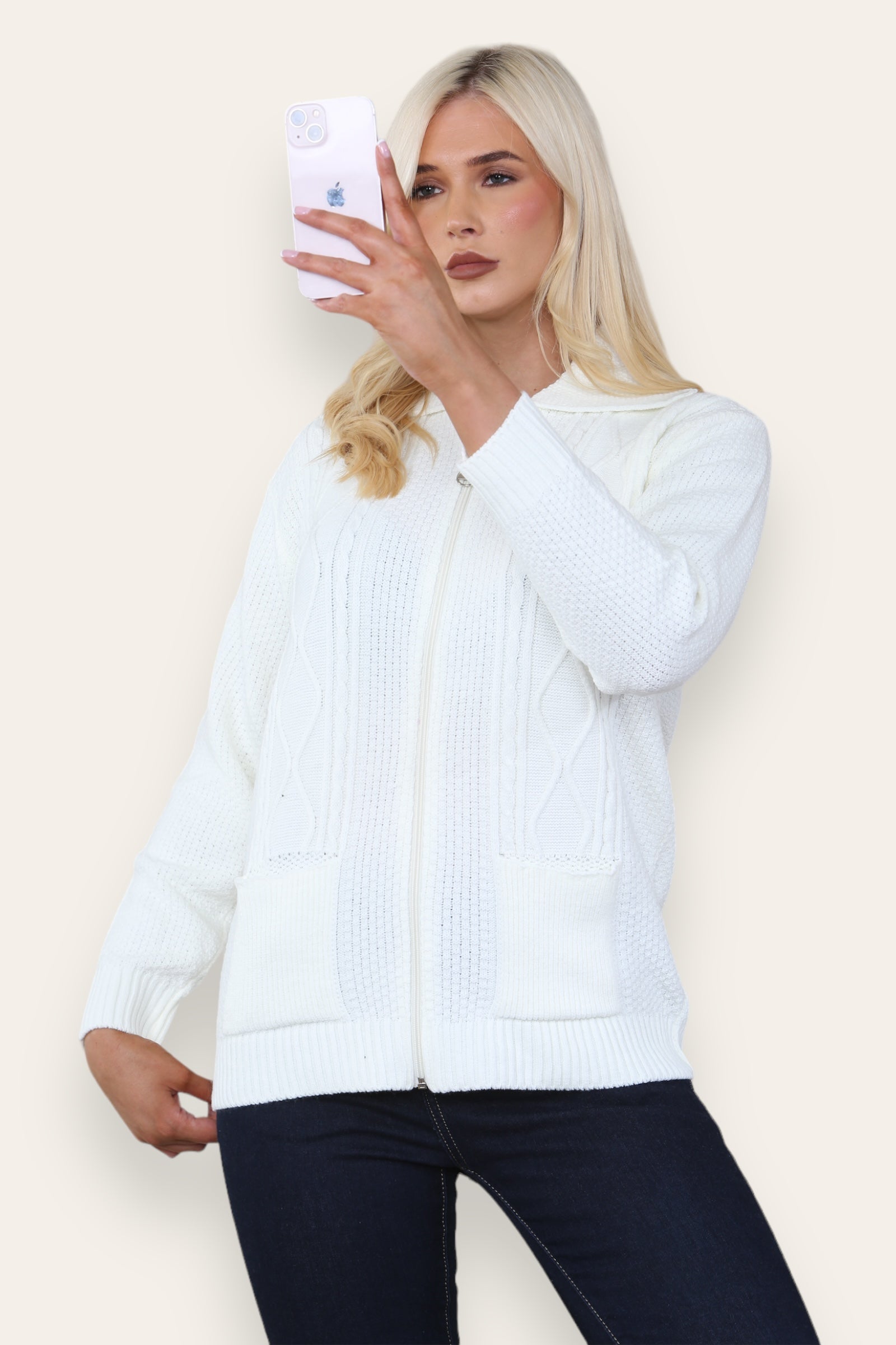 Zip Up Long Sleeve Cardigan Knitted Cardigan WearAll