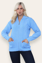 Zip Up Long Sleeve Cardigan Knitted Cardigan WearAll Sky Blue 8-10