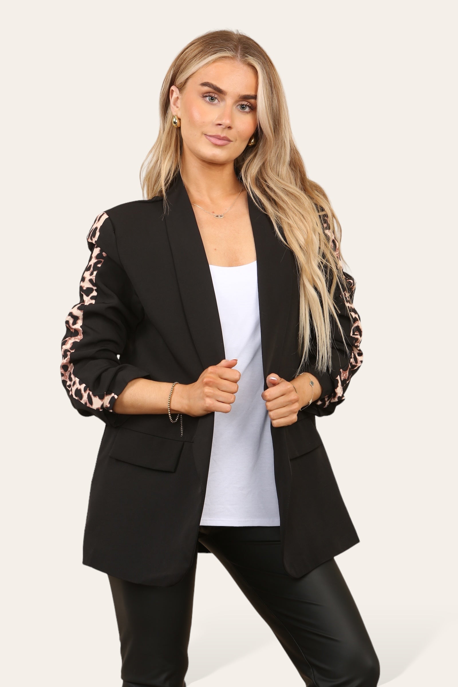 Women's Blazer Leopard Arm Print Jacket Coat Jackets & Coat WearAll