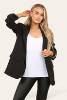 Women's Blazer Leopard Arm Print Jacket Coat Jackets & Coat WearAll Black M