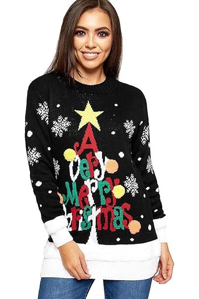 Merry Christmas Snowflake Jumper Tops WearAll A Very Merry Christmas Black 16-18