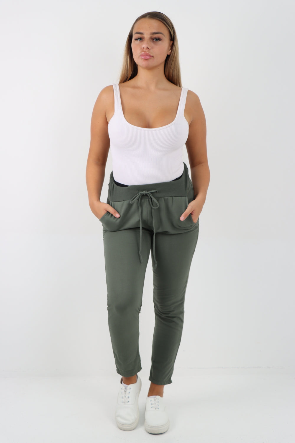 Italian Plain Basic Drawstring Joggers Cotton Trousers Trousers WearAll