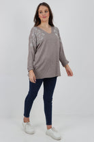 Italian Sequin Detail On Shoulder Soft Knit Jumper Top Jumper WearAll