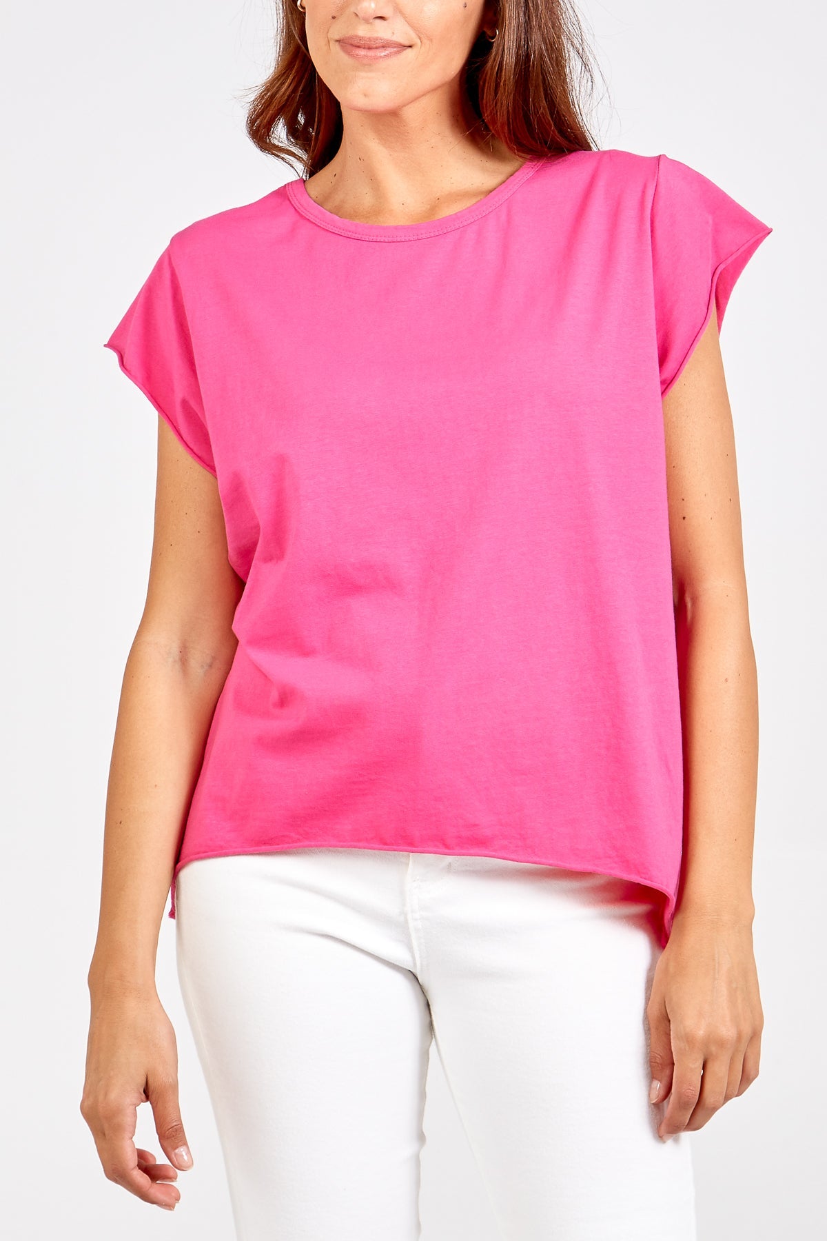 Cap Sleeve High Low Rolled Edge Top TOPMF2 WearAll BubbleGum Pink One Size