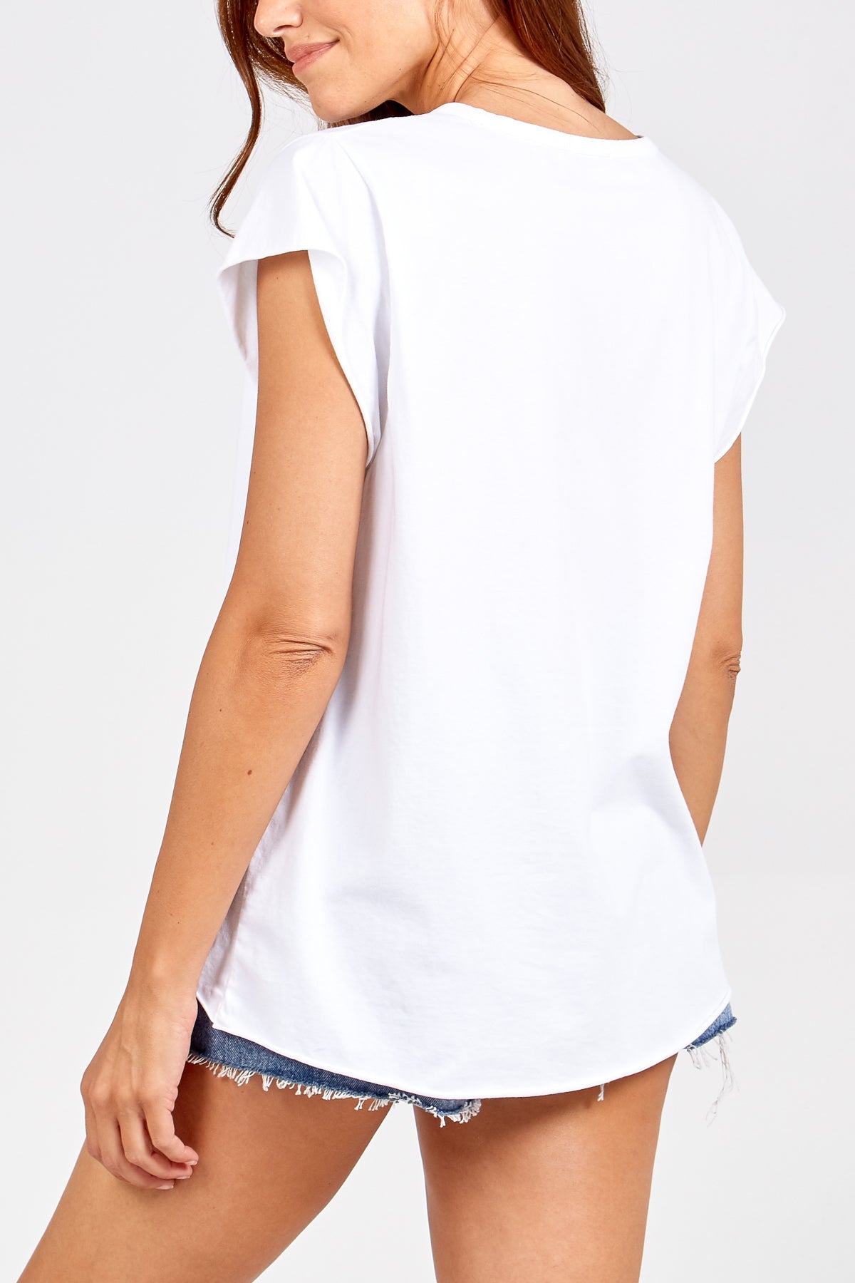 Cap Sleeve High Low Rolled Edge Top TOPMF2 WearAll