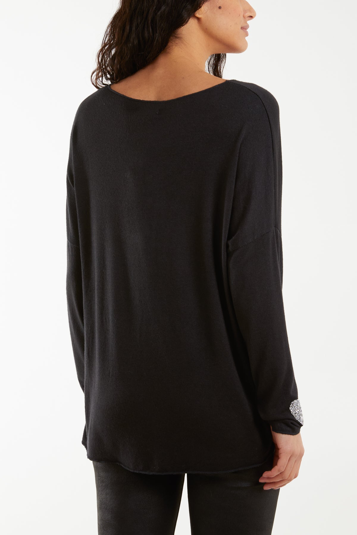 Appliqued Heart Sleeves Fine Knit Jumper Jumpers WearAll