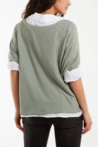 Double Layer Fine Knit and Cotton Shirt Jumpers WearAll