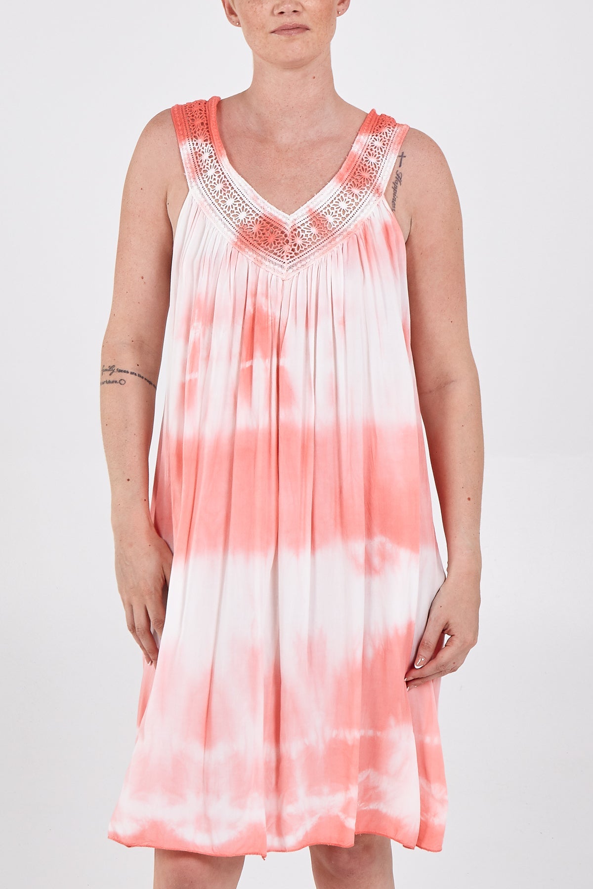 Tie Dye Dress With Crochet Neck Line DMF2 WearAll