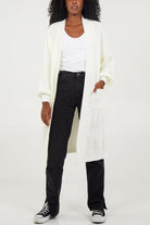 Open Front Balloon Sleeve Long Cardigan cardigan WearAll Cream One Size (8-16)