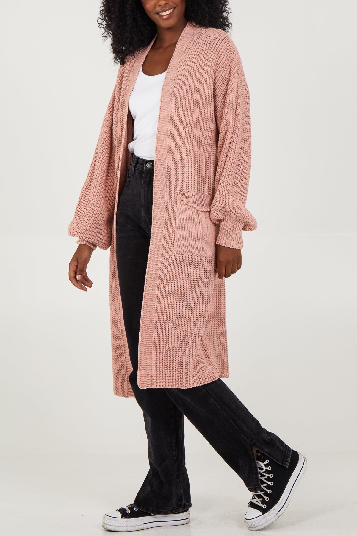 Open Front Balloon Sleeve Long Cardigan cardigan WearAll