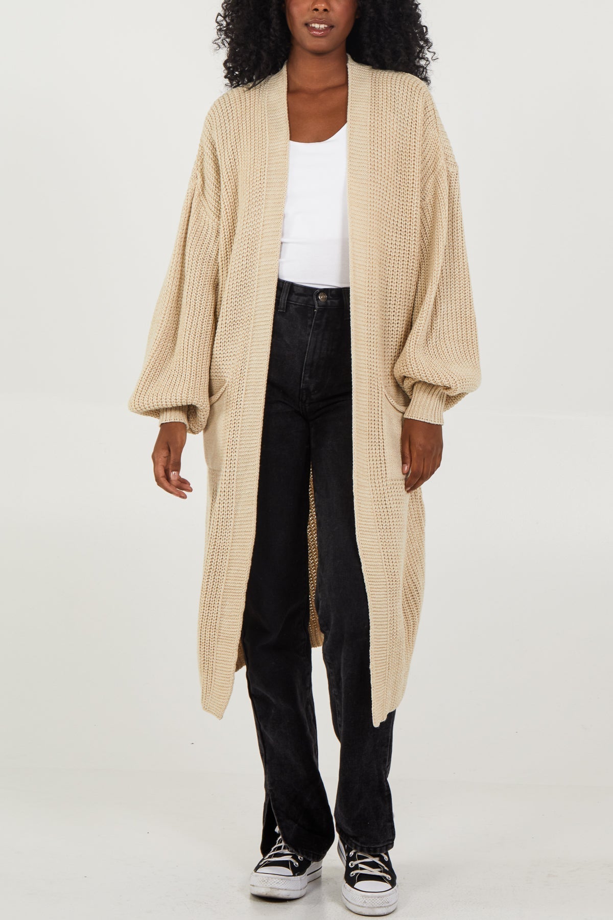 Open Front Balloon Sleeve Long Cardigan cardigan WearAll