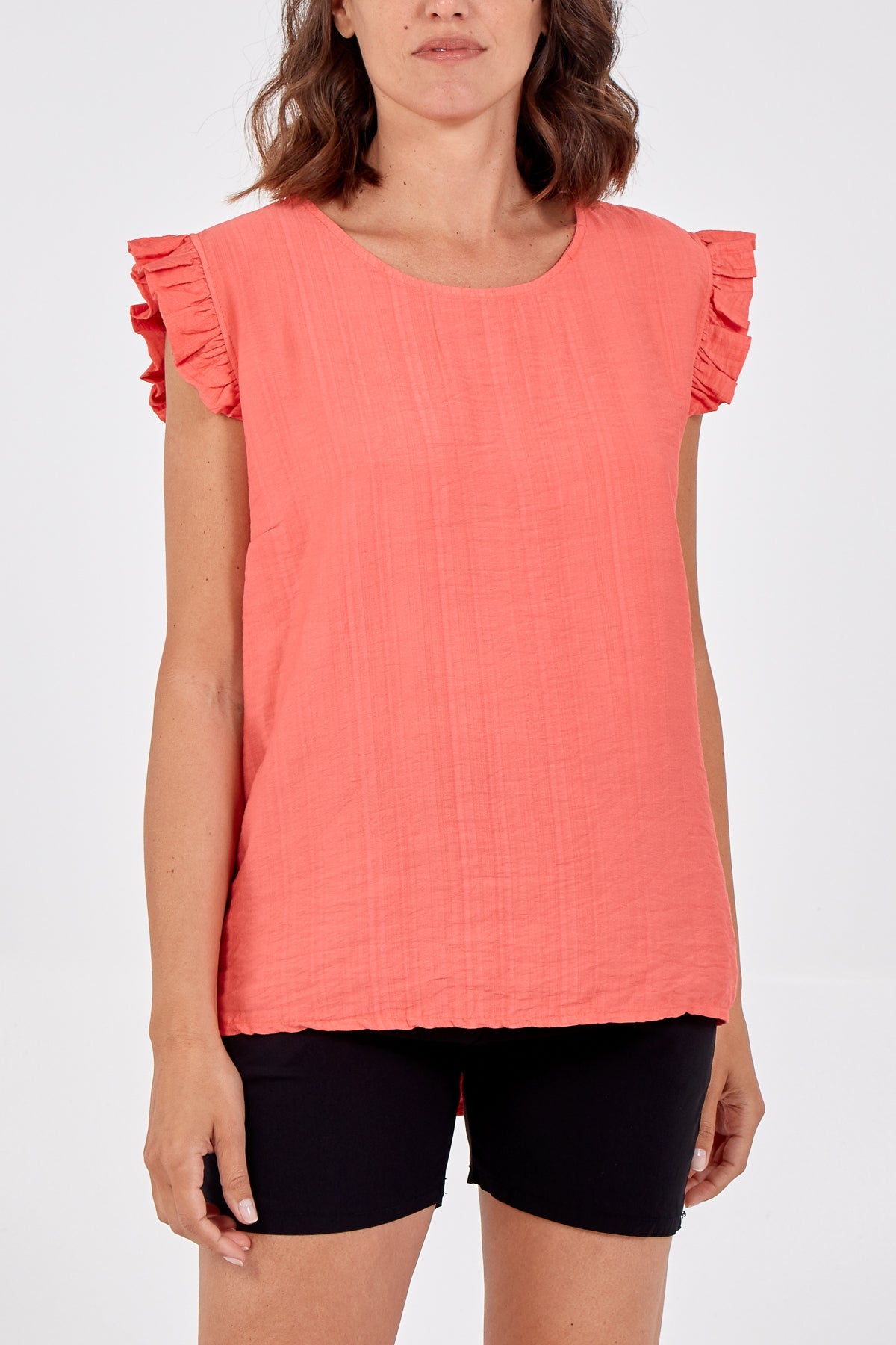 Linen Look Top Back Button TOPMF2 WearAll Coral One Size