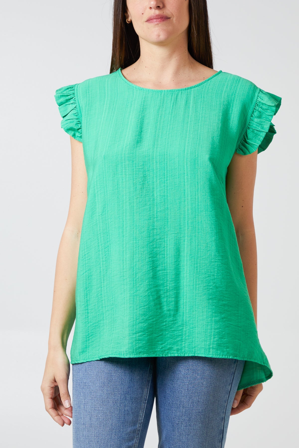 Linen Look Top Back Button TOPMF2 WearAll Jade One Size