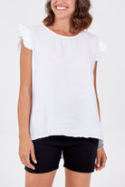 Linen Look Top Back Button TOPMF2 WearAll White One Size