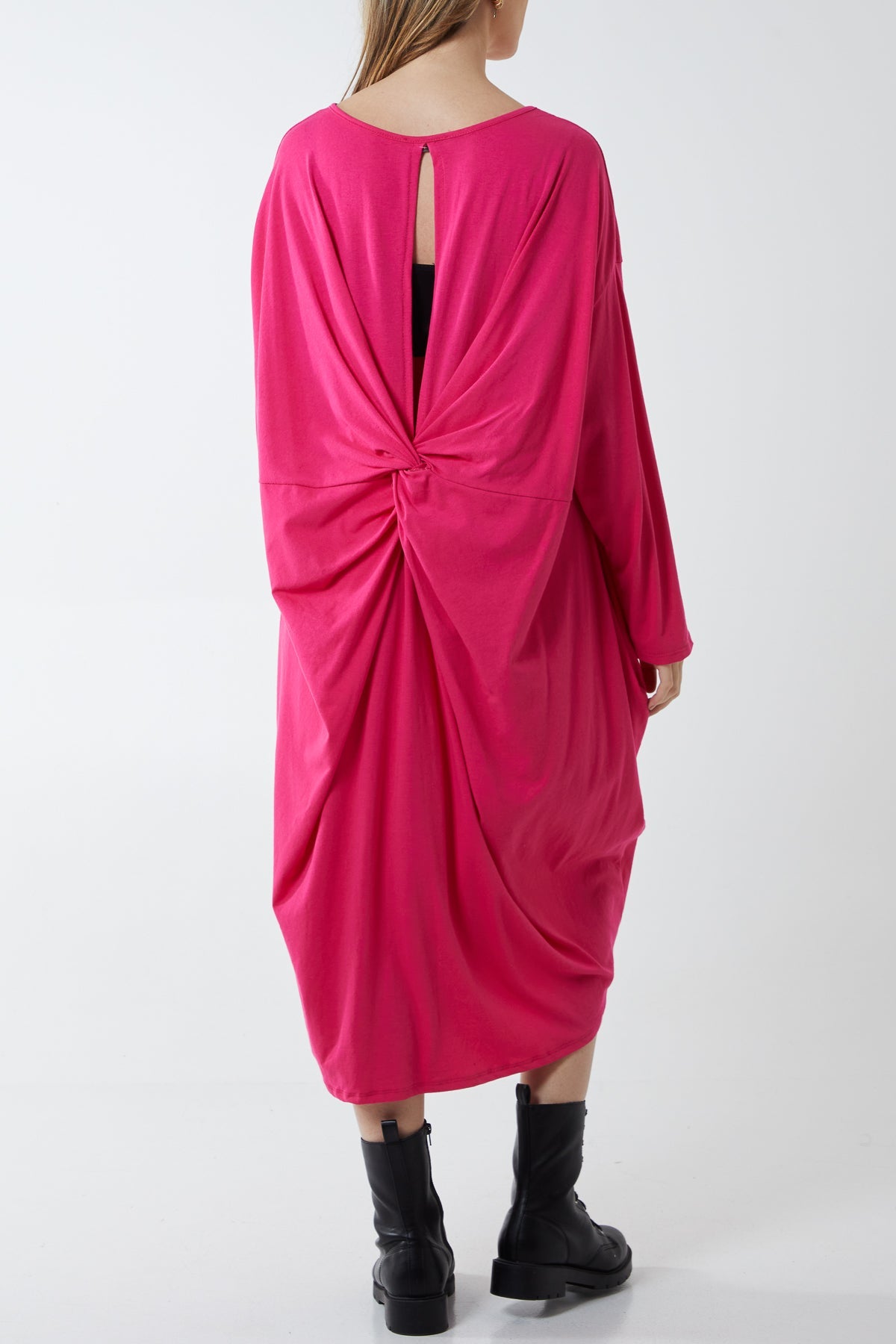 Twist Knot Jersey Midi Dress DMF2 WearAll Hot Pink One Size