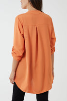 V-Neck Poly Crepe Roll Sleeve Blouse TOPMF2 WearAll