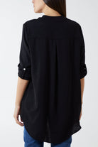 V-Neck Poly Crepe Roll Sleeve Blouse TOPMF2 WearAll