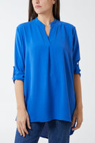 V-Neck Poly Crepe Roll Sleeve Blouse TOPMF2 WearAll