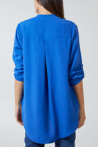 V-Neck Poly Crepe Roll Sleeve Blouse TOPMF2 WearAll