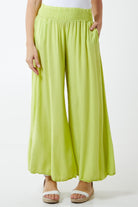 Shirred Deep Waist Band Wide Culottes TRS1 WearAll Lime One Size