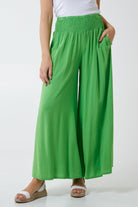 Shirred Deep Waist Band Wide Culottes TRS1 WearAll Apple Green One Size