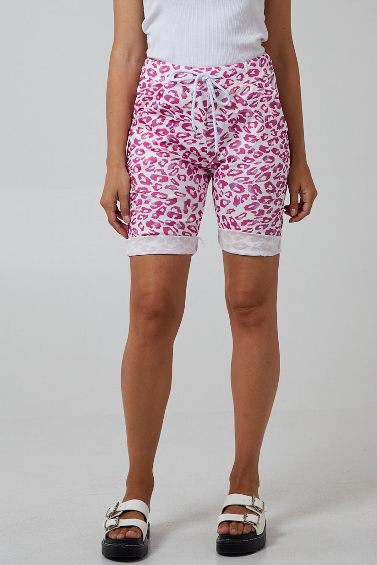 Leopard Print Super Stretch Shorts Shorts WearAll Fuchsia 8