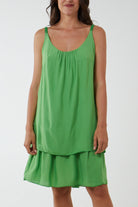 Double Layer Cami Strap Dress DMF2 WearAll Apple Green One Size