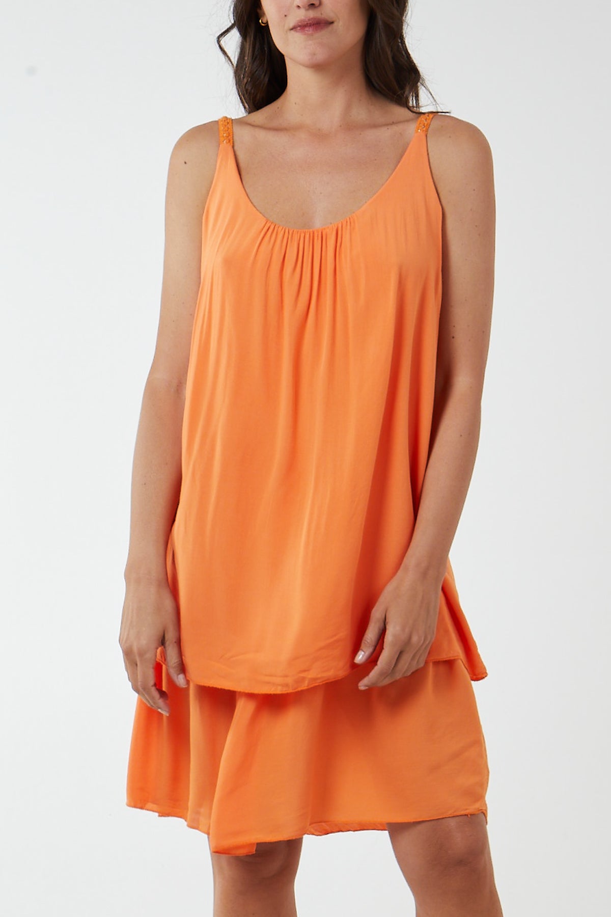 Double Layer Cami Strap Dress DMF2 WearAll Orange One Size