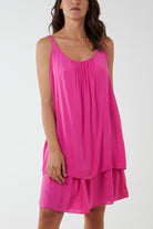 Double Layer Cami Strap Dress DMF2 WearAll Fuchsia One Size