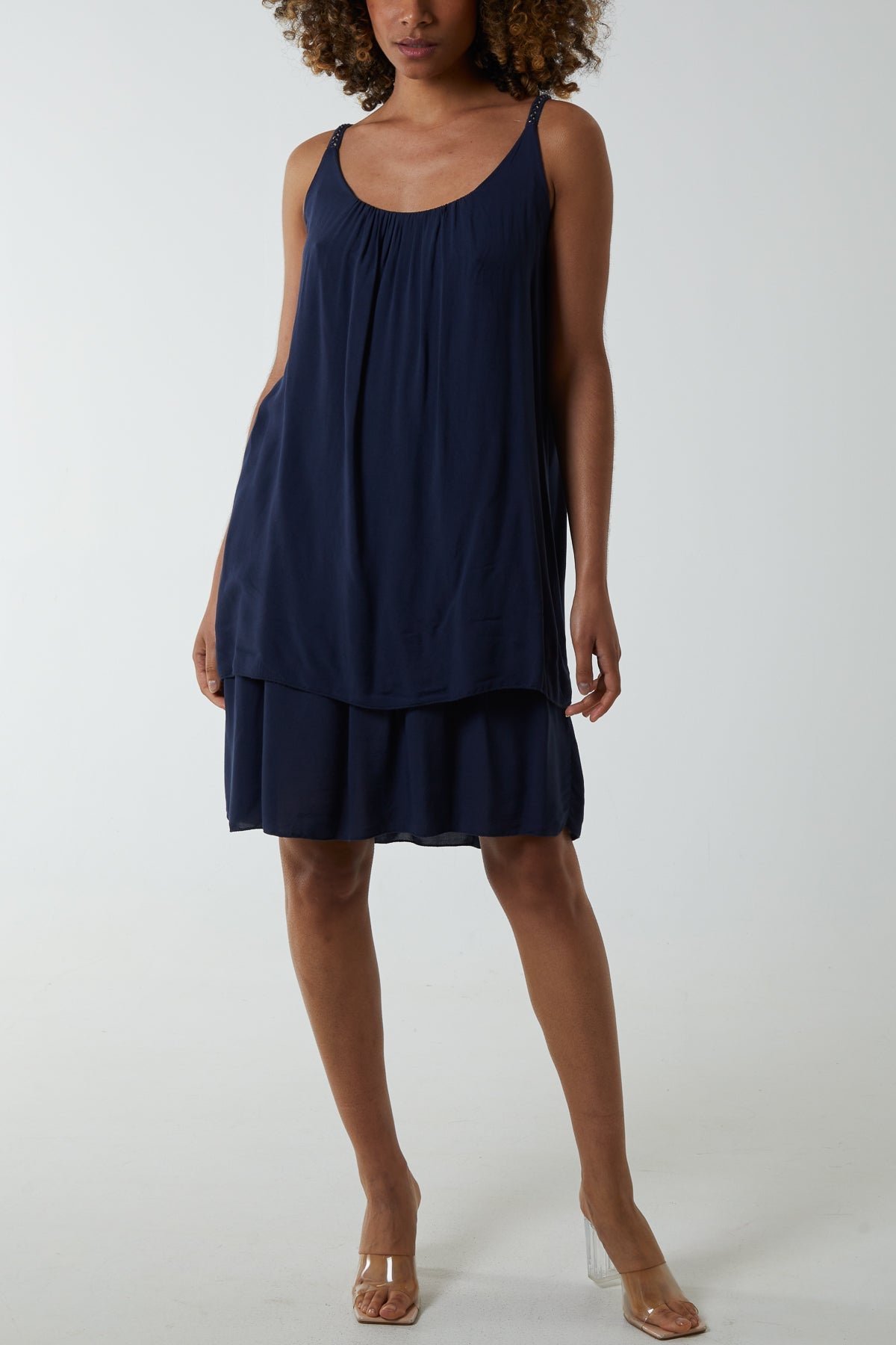 Double Layer Cami Strap Dress DMF2 WearAll Navy One Size