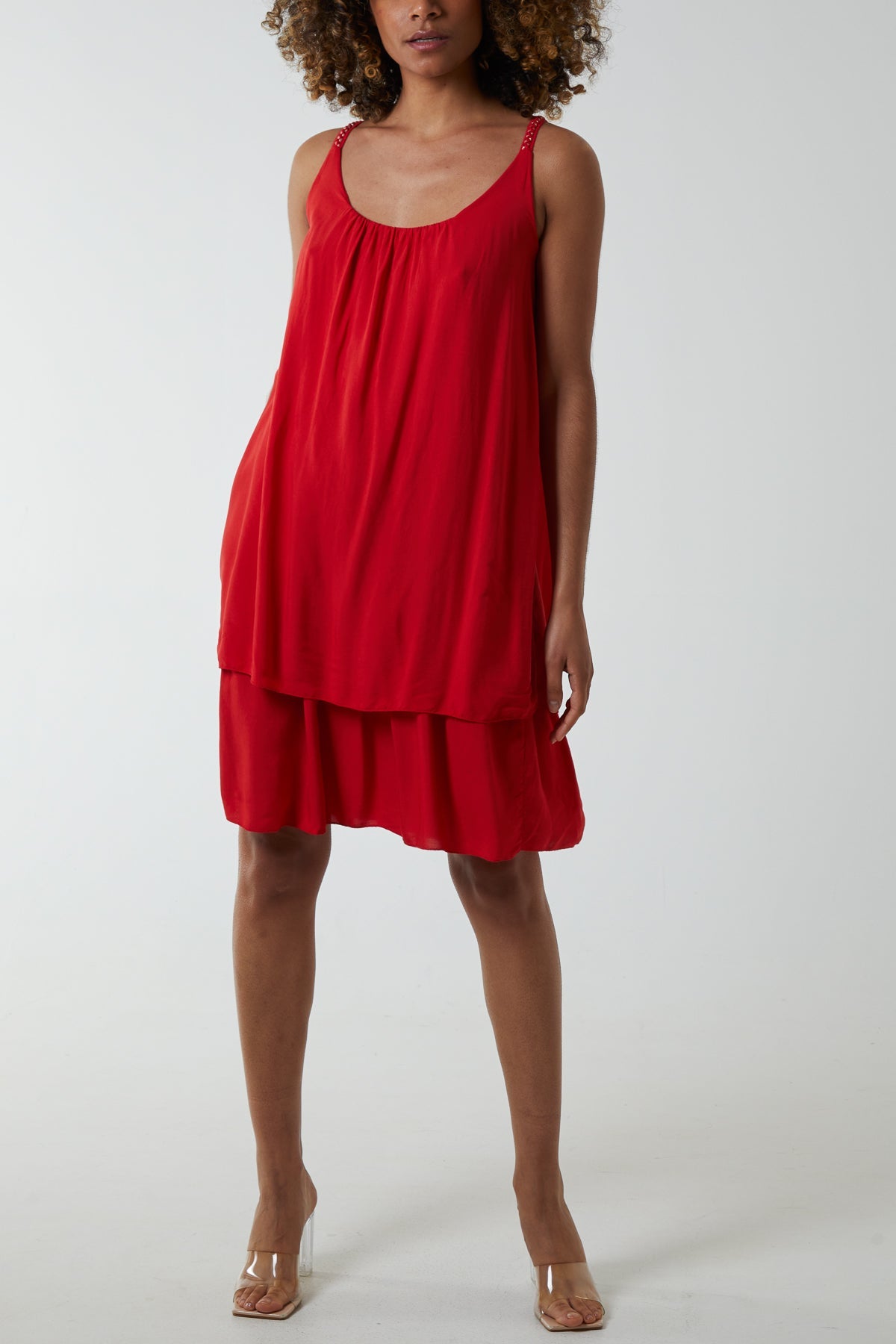 Double Layer Cami Strap Dress DMF2 WearAll Red One Size