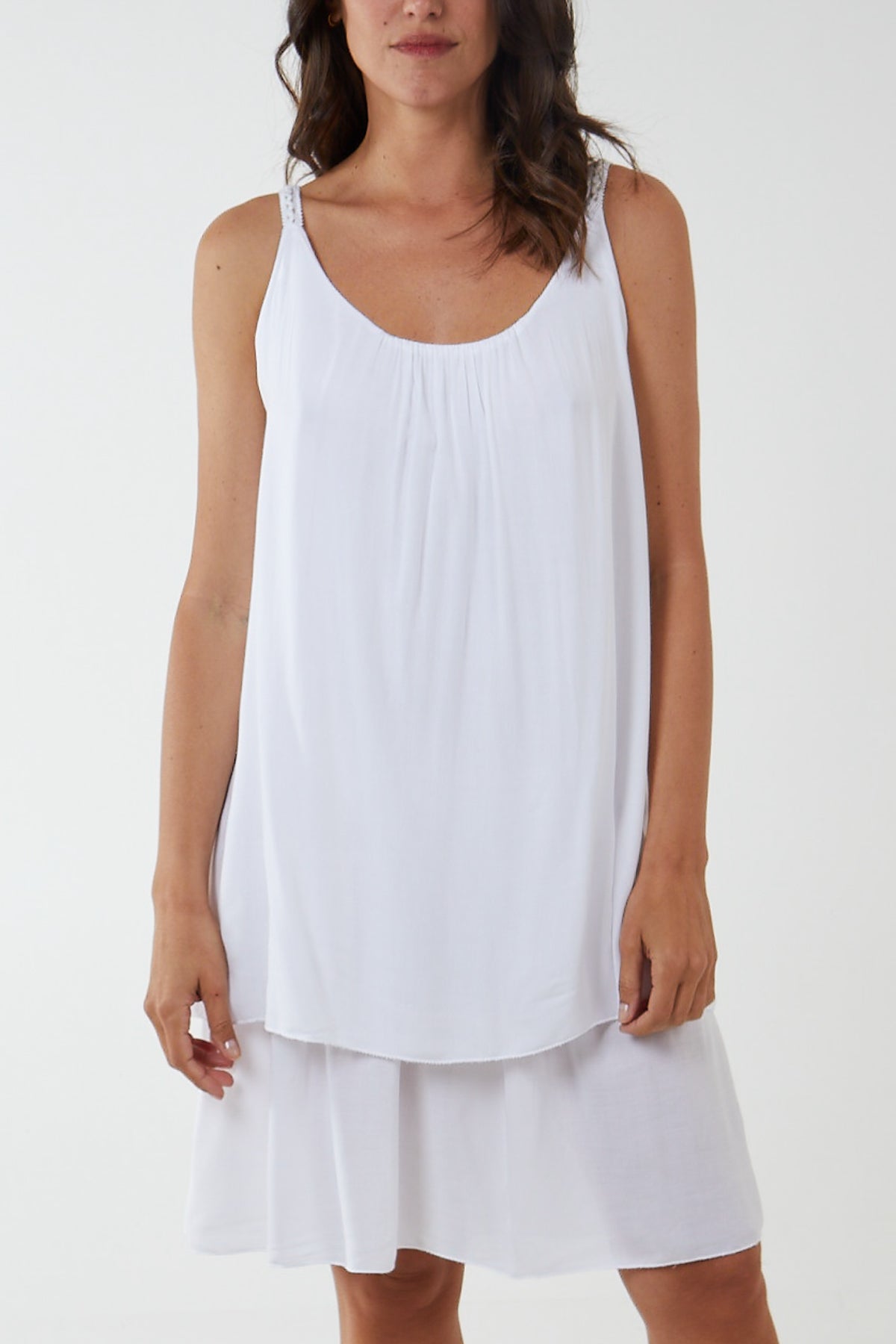 Double Layer Cami Strap Dress DMF2 WearAll White One Size