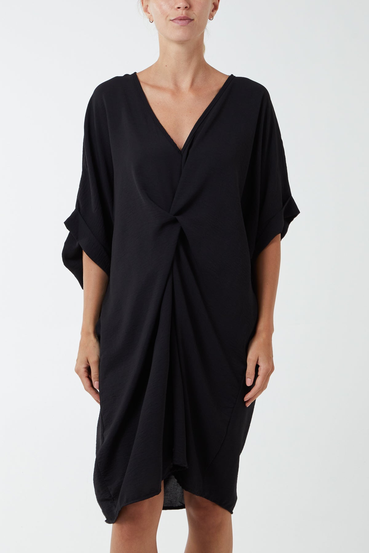 Twist Front Oversized Cocoon Dress DMF2 WearAll Black One Size