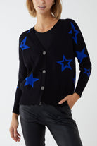 Star Fine Knit Button Cardigan CMF1 WearAll Royal Blue One Size