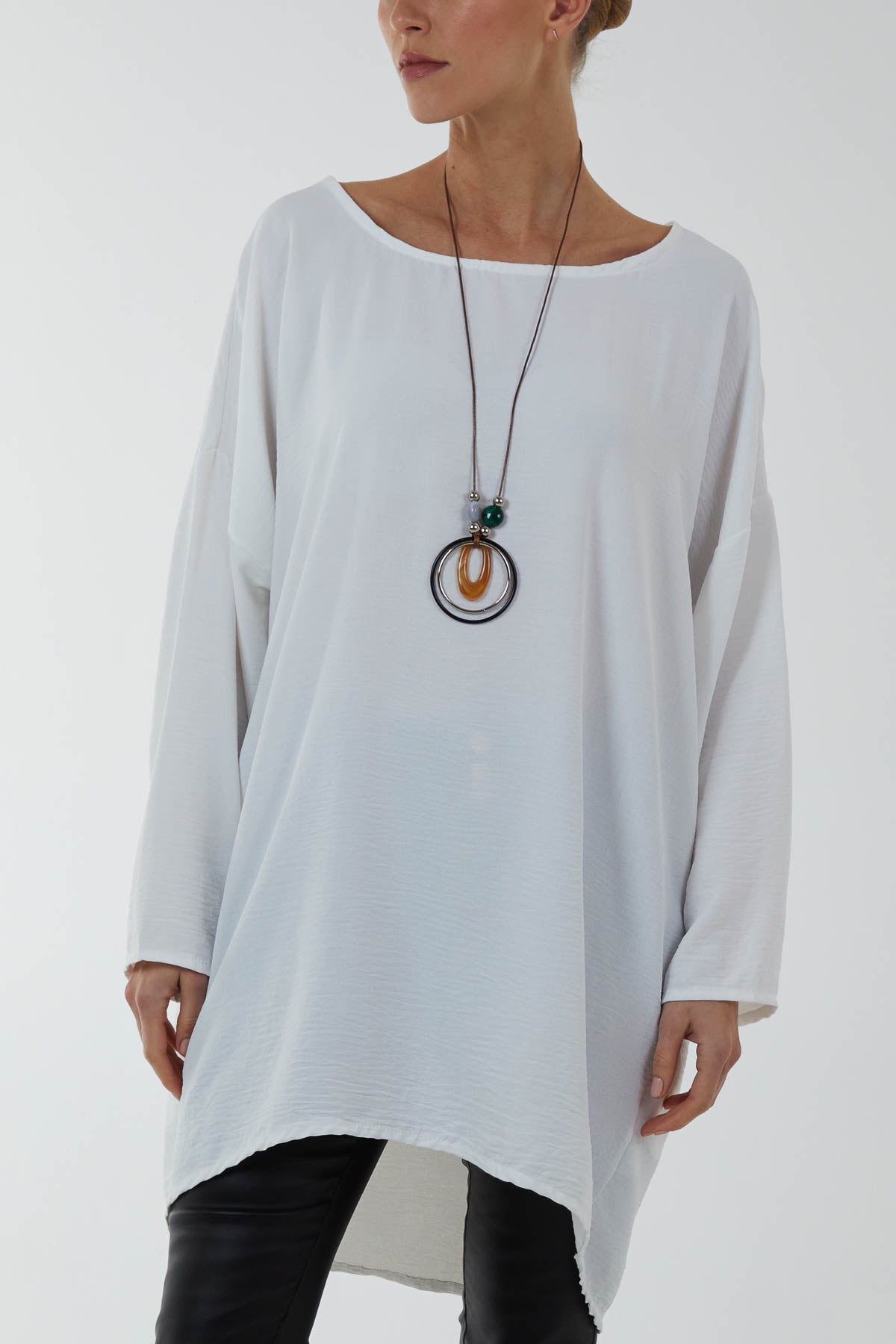 Necklace Longline Dip Hem Tunic TOPMF2 WearAll Ivory One Size