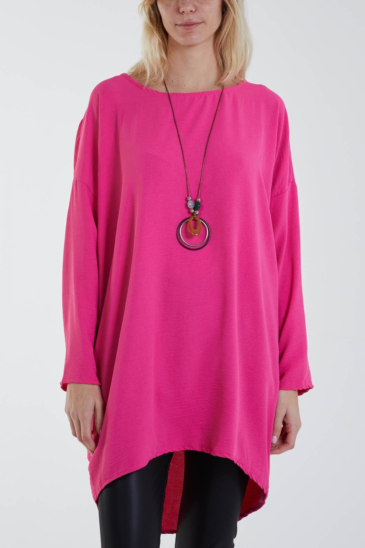 Necklace Longline Dip Hem Tunic TOPMF2 WearAll Hot Pink One Size