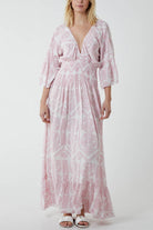 Baroque Shirred Bodice Maxi Dress Dresses WearAll Pink One Size