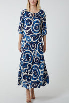 Swirl Tie Dye Tiered Maxi Dress Dresses WearAll Navy One Size