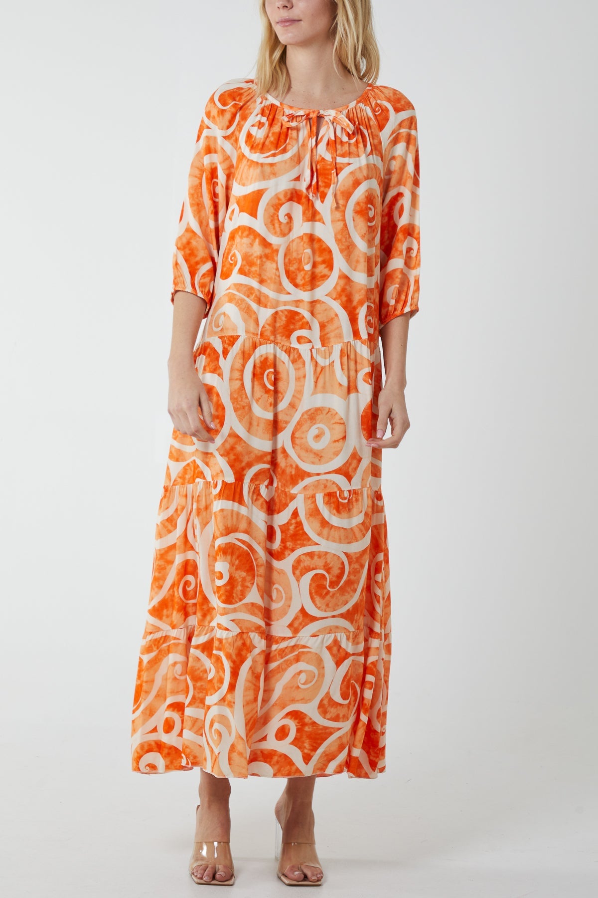 Swirl Tie Dye Tiered Maxi Dress Dresses WearAll Orange One Size