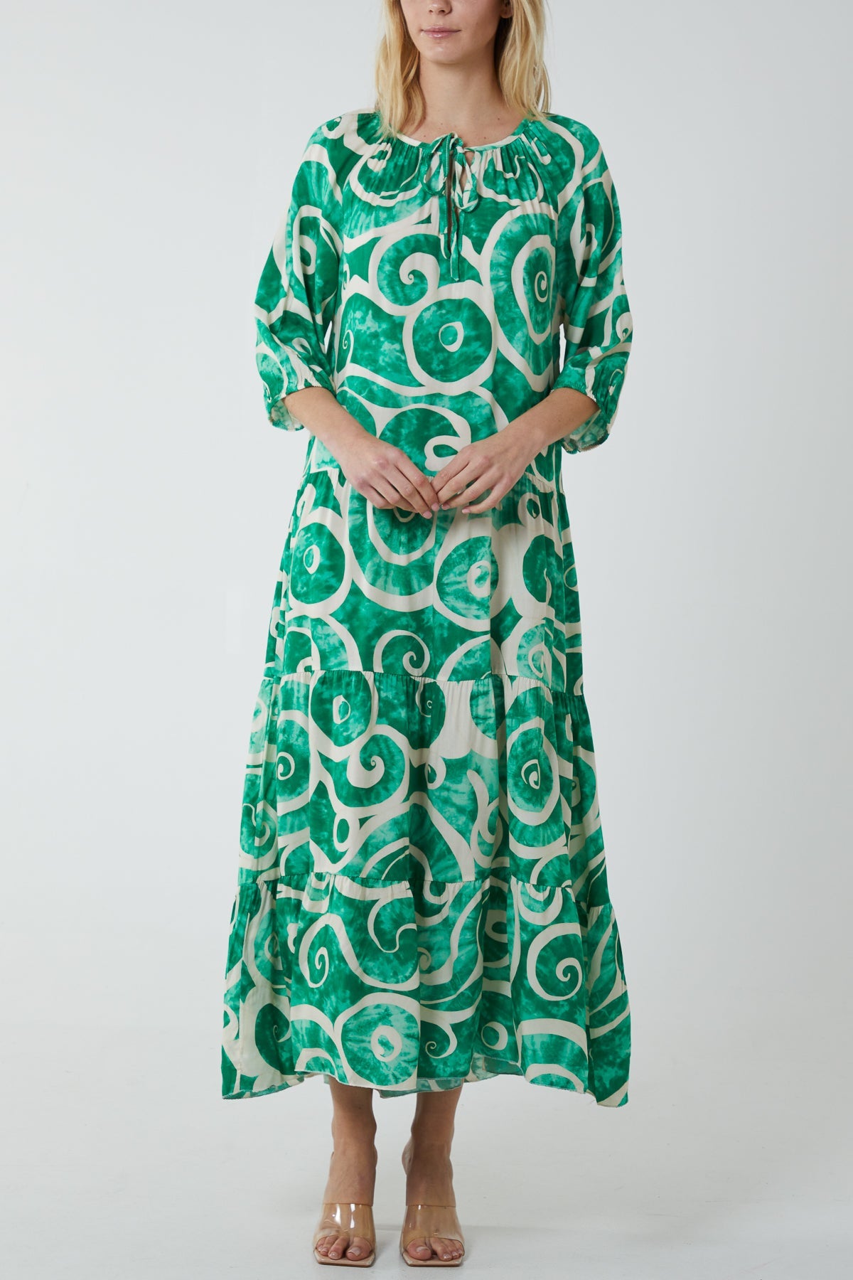 Swirl Tie Dye Tiered Maxi Dress Dresses WearAll Jade One Size