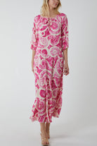 Swirl Tie Dye Tiered Maxi Dress Dresses WearAll Hot Pink One Size